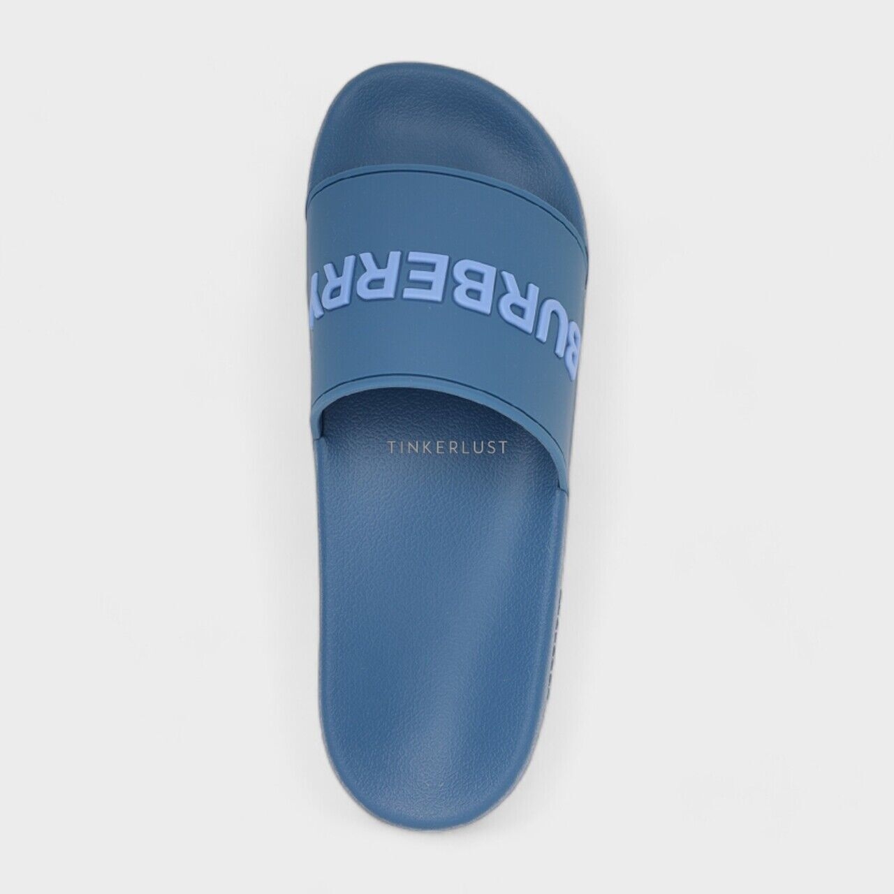 Burberry Men Logo Embossed Slides in Dark Cerulean Blue Sandals