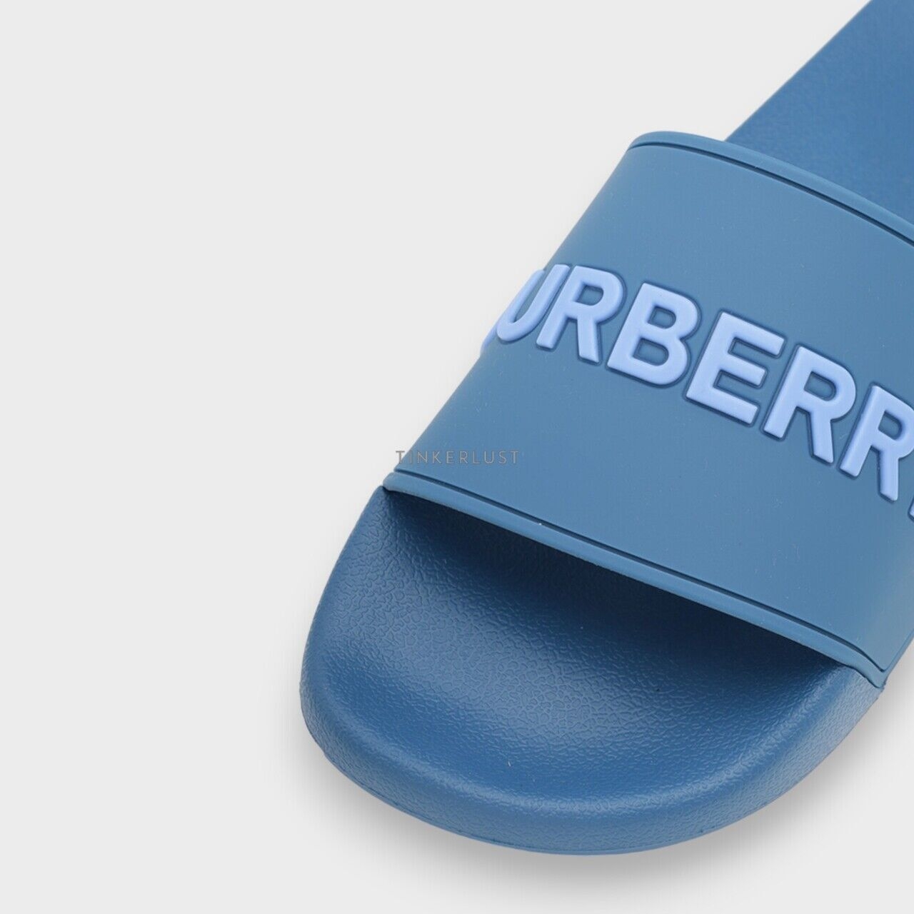 Burberry Men Logo Embossed Slides in Dark Cerulean Blue Sandals