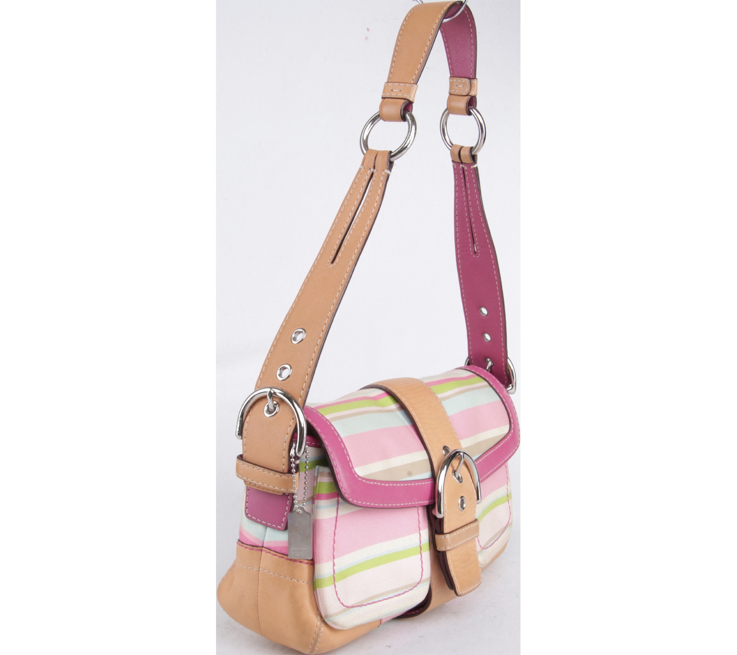 Coach Multi Color Striped Leather Trim Handbag