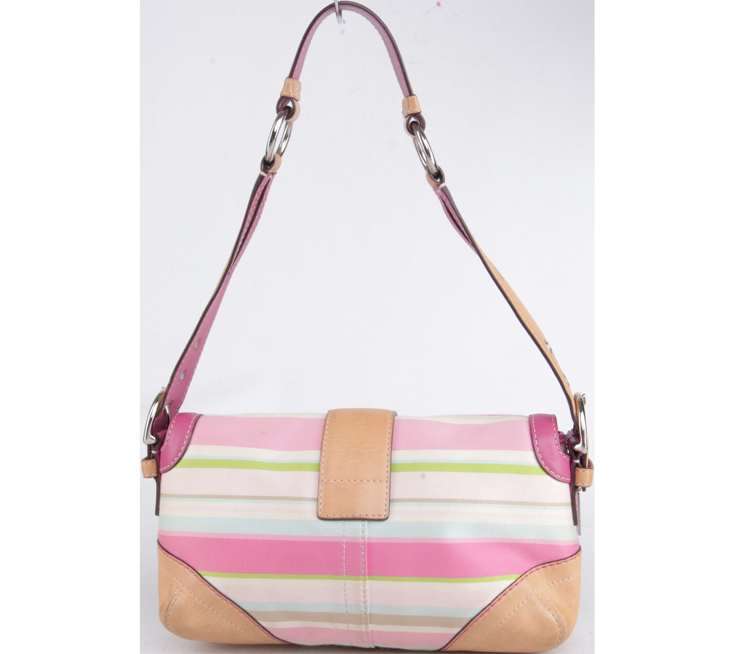 Coach Multi Color Striped Leather Trim Handbag