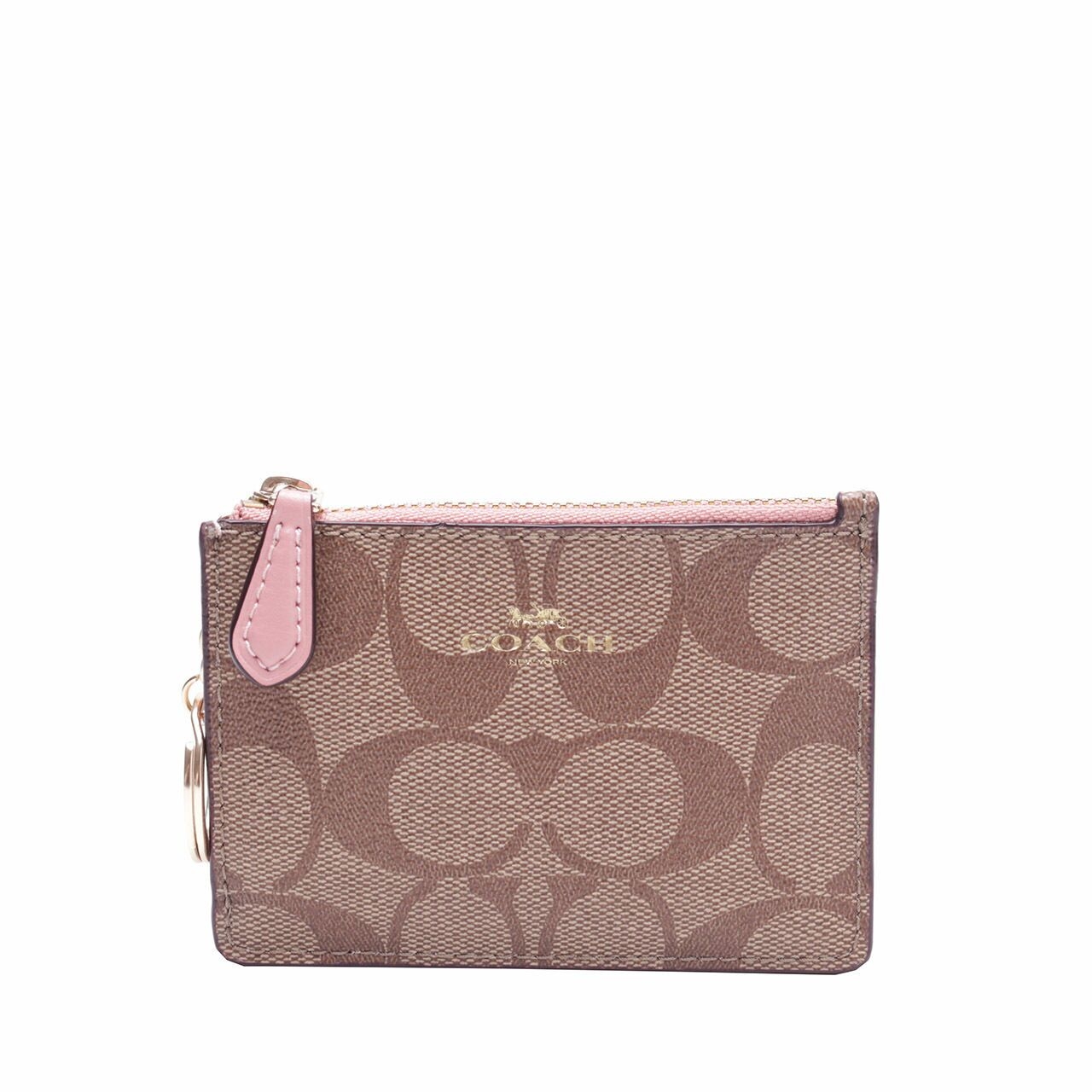 Coach Khaki & Pink Mini Skinny Id Case With Vintage Wallet