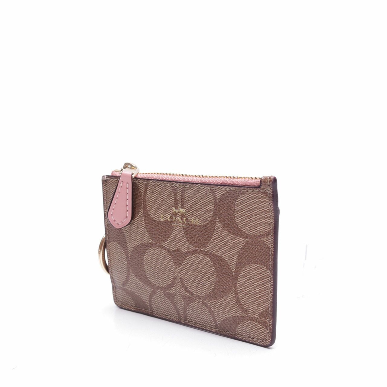 Coach Khaki & Pink Mini Skinny Id Case With Vintage Wallet