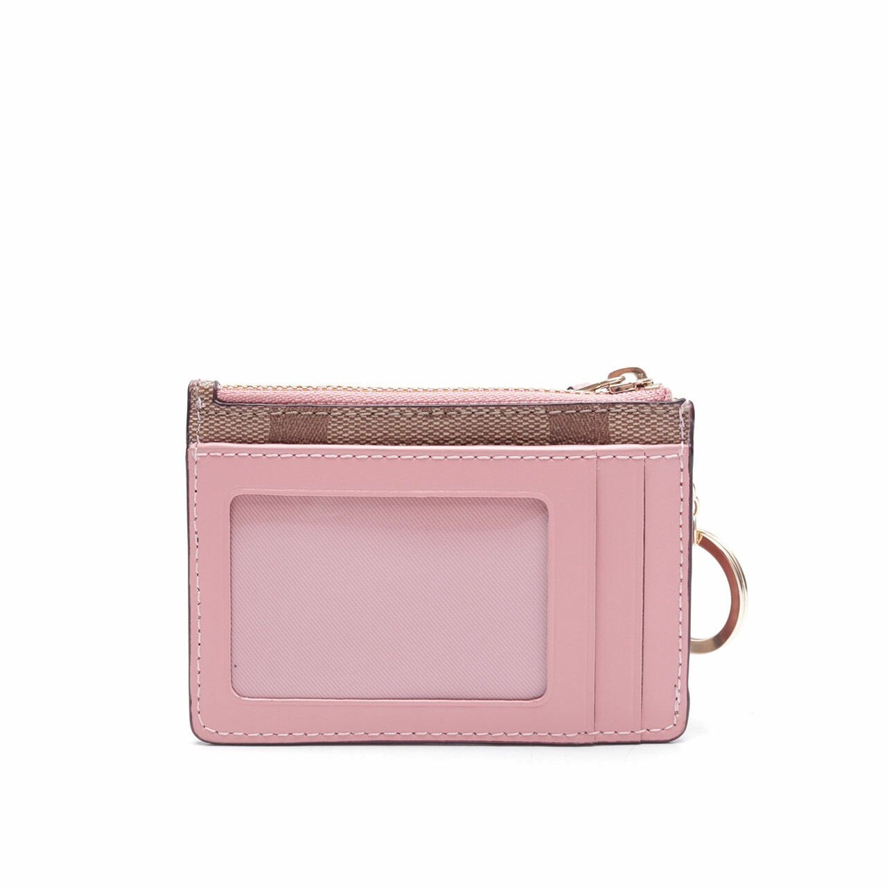 Coach Khaki & Pink Mini Skinny Id Case With Vintage Wallet