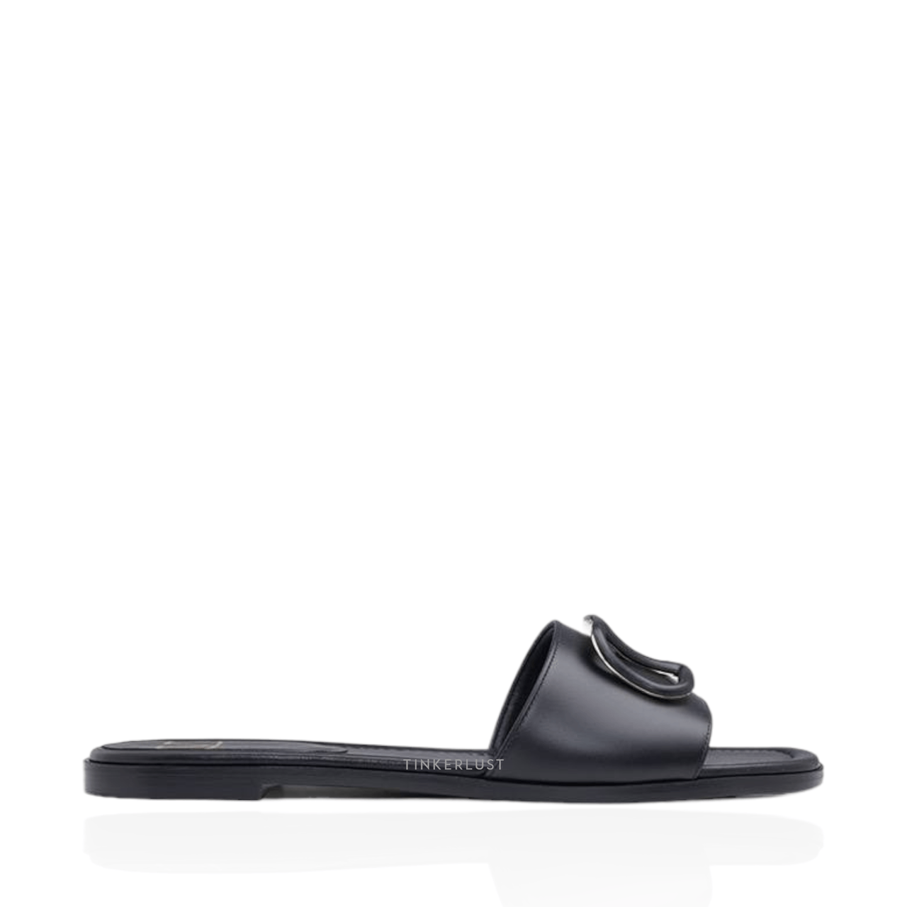 Valentino VLogo Signature Slides Sandals in All Black Calf