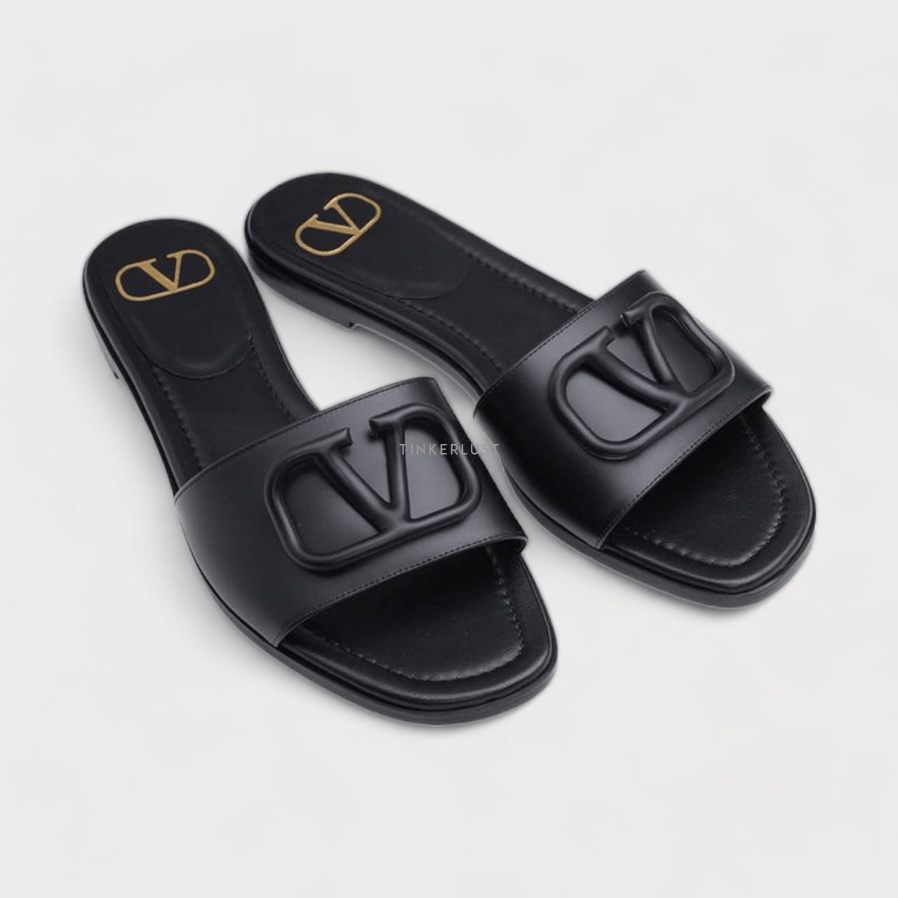 Valentino VLogo Signature Slides Sandals in All Black Calf