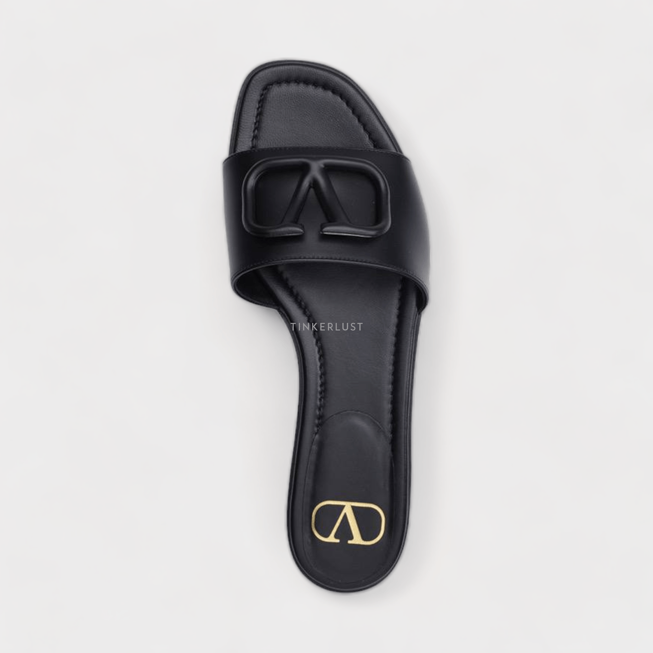 Valentino VLogo Signature Slides Sandals in All Black Calf