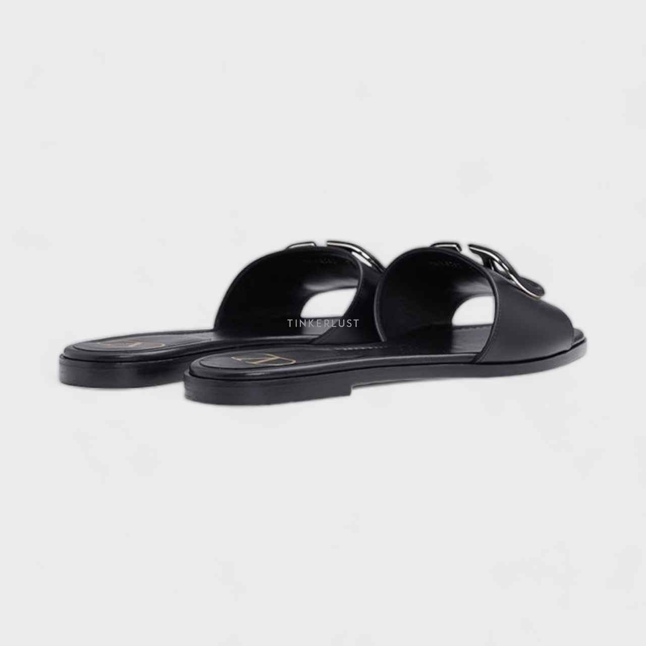 Valentino VLogo Signature Slides Sandals in All Black Calf