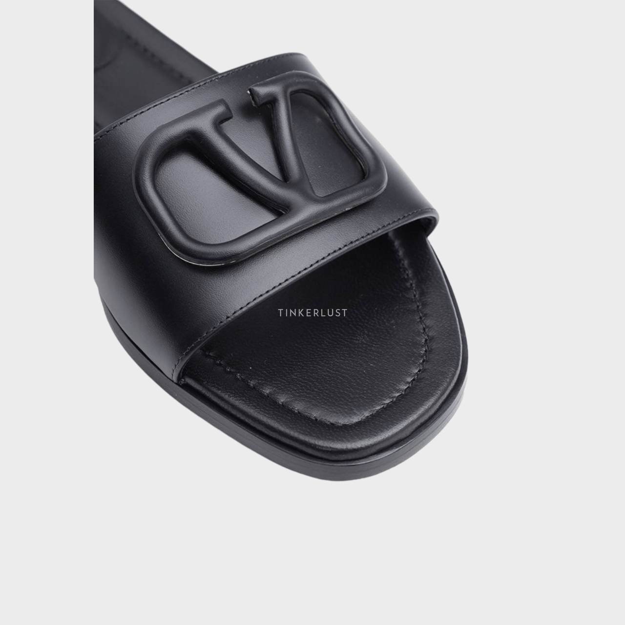 Valentino VLogo Signature Slides Sandals in All Black Calf