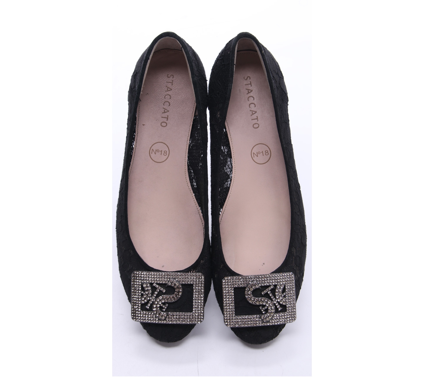 Staccato Black Lace Slip On Flats