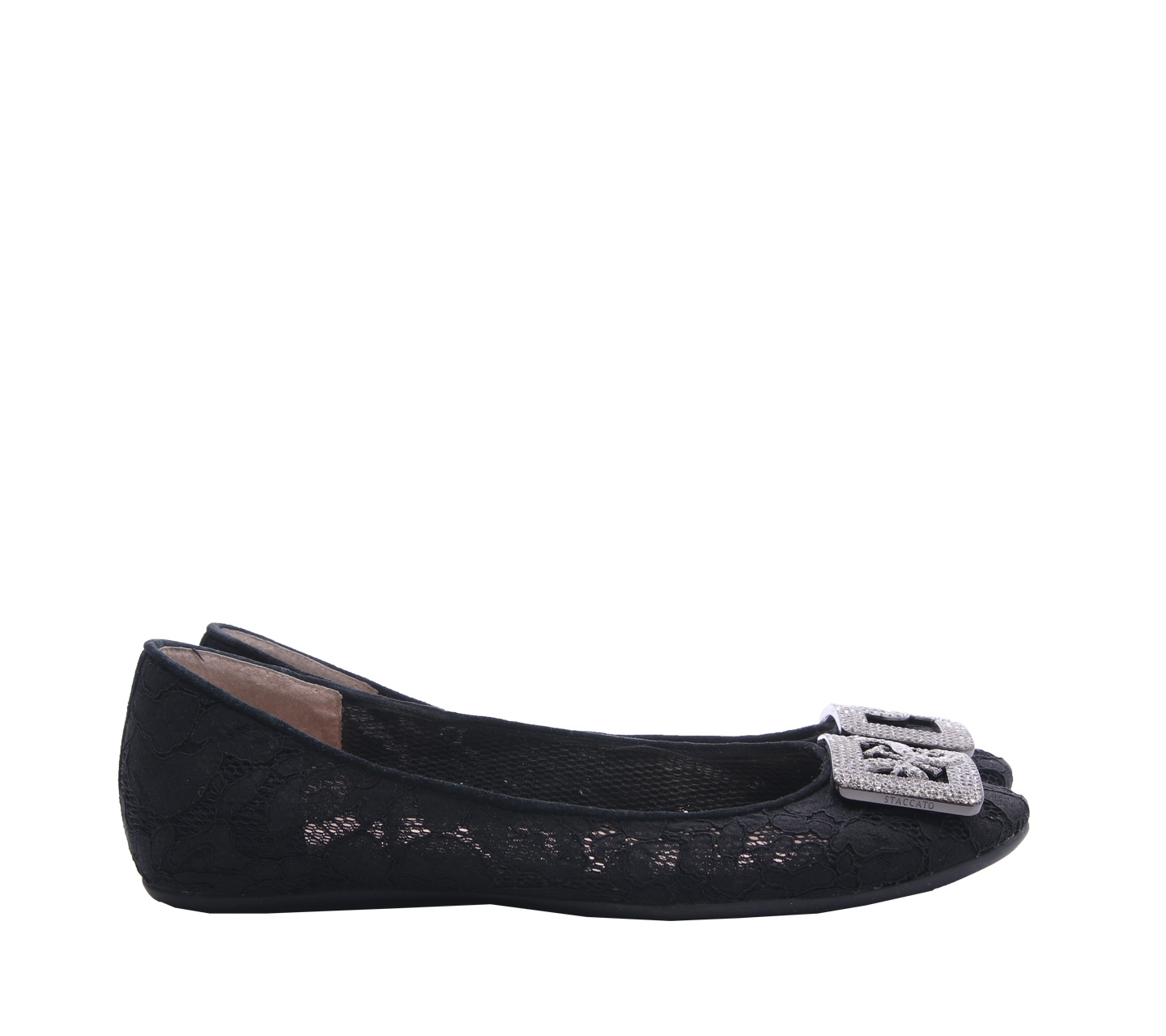 Staccato Black Lace Slip On Flats