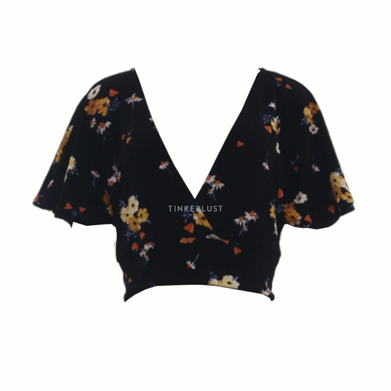 H&M Black Floral Blouse Cropped