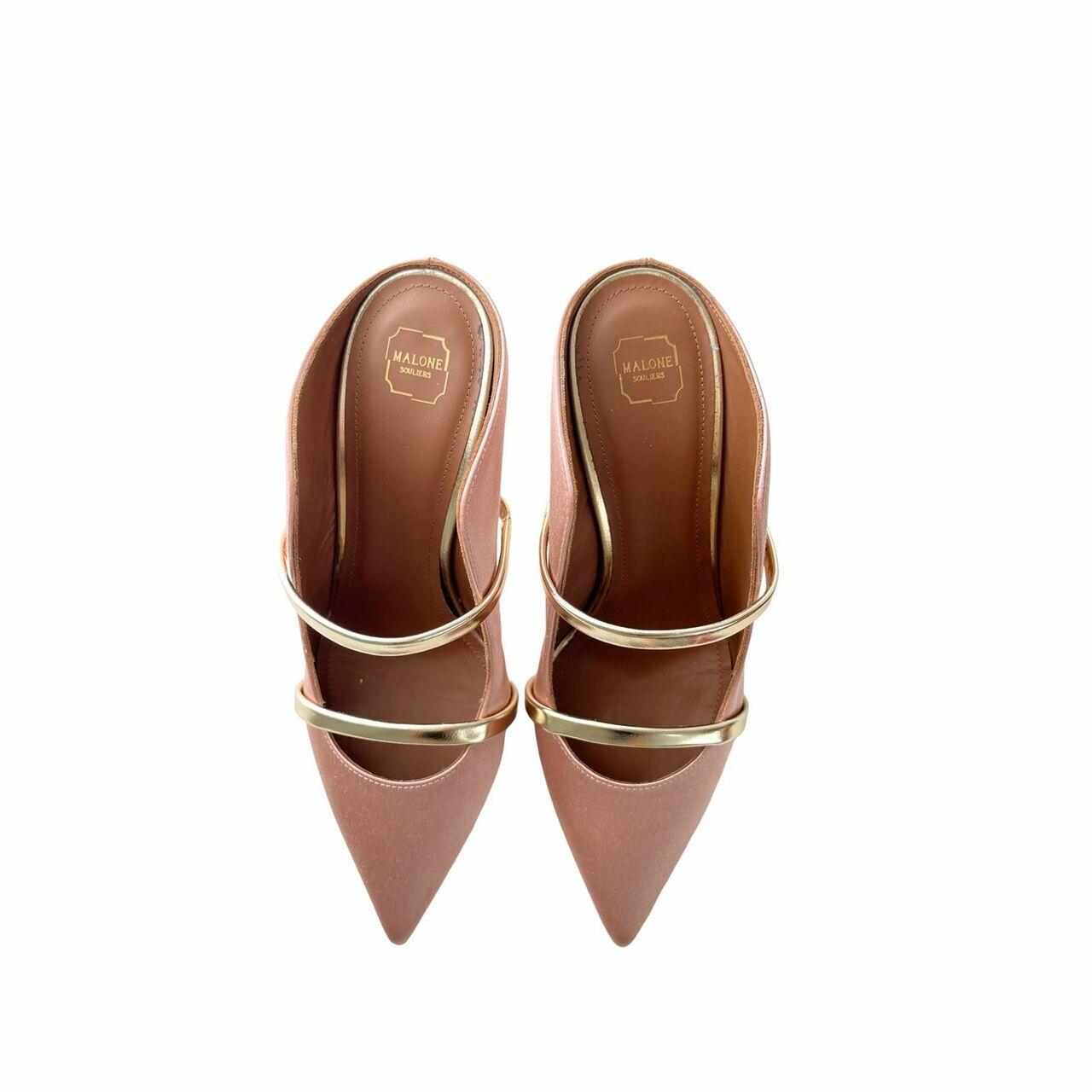 Malone Souliers Maureen Blush/Gold Satin Mules Heels