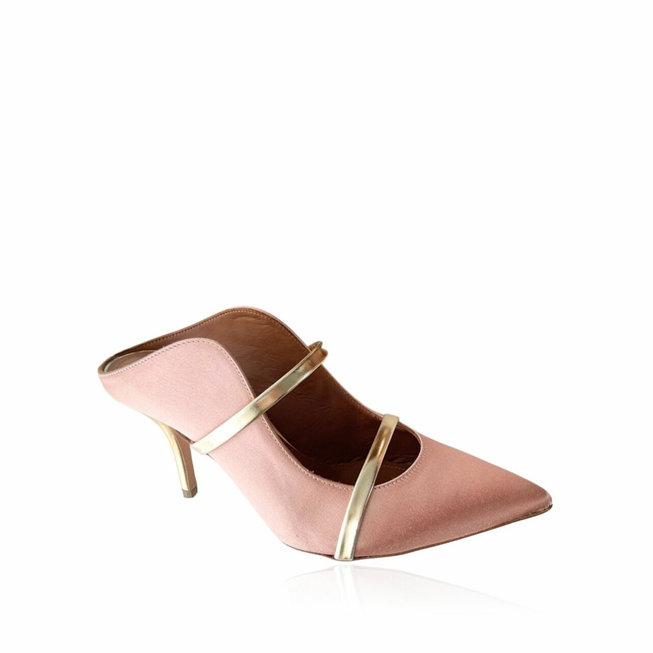 Malone Souliers Maureen Blush/Gold Satin Mules Heels