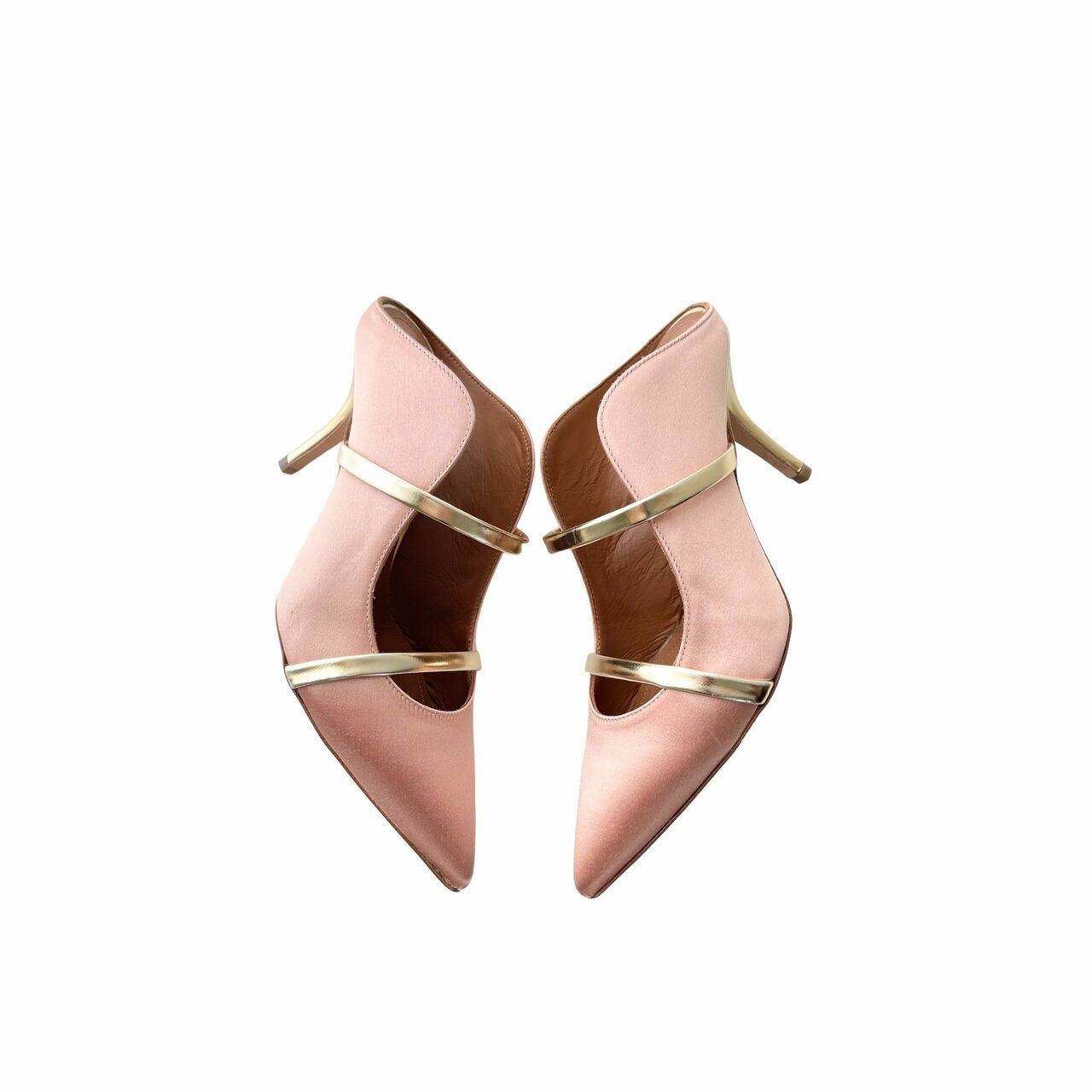 Malone Souliers Maureen Blush/Gold Satin Mules Heels