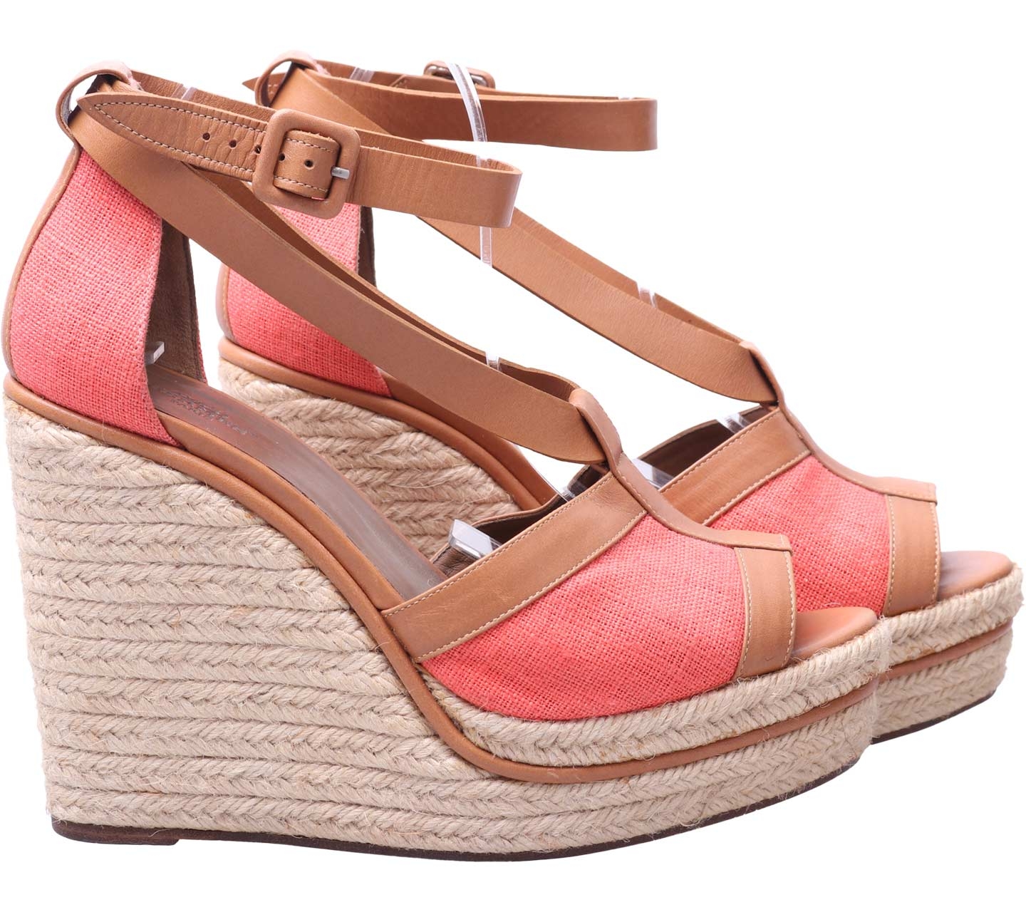 Hermes Peach Straw Wdges