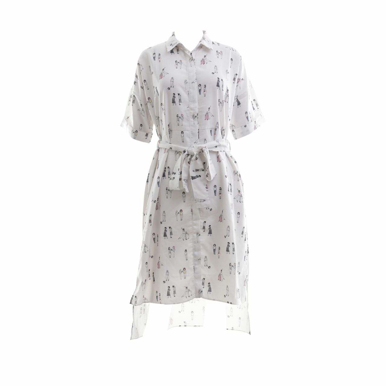 Cotton Ink White Printed Midi Dress