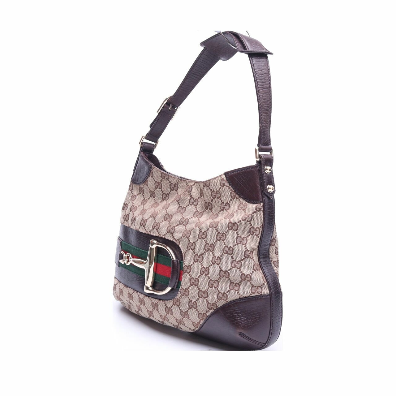 Gucci Horsebit Gg Canvas Shelly Women's Brown Shoulder Bag