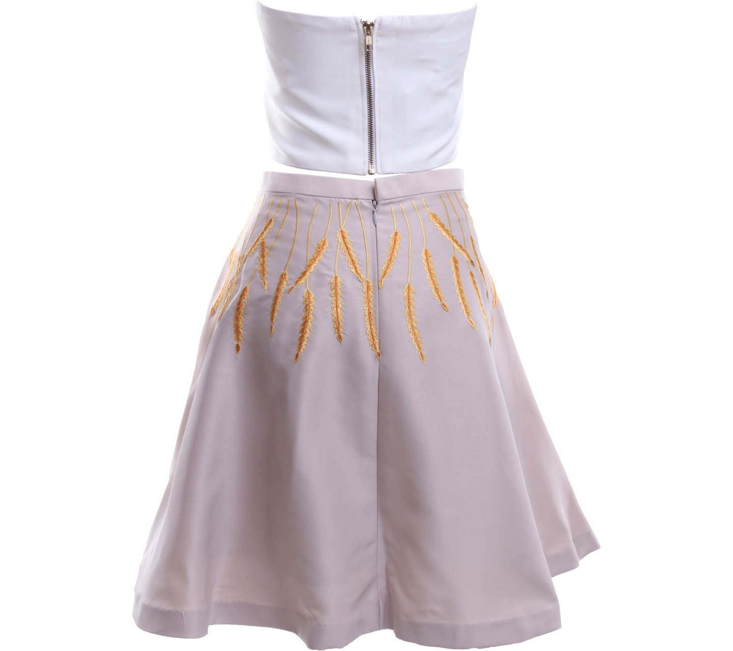 Sissae Cream And Beige Embroidery Halter Neck Crop-Top and Mini Skirt Two Piece