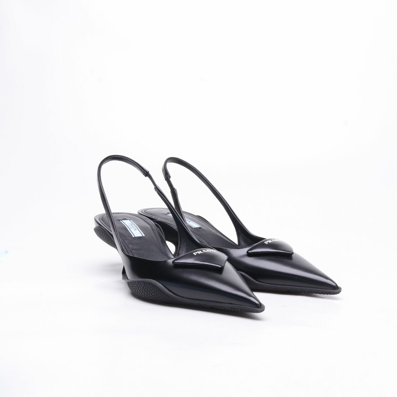 Prada Brushed Leather Slingback Black Heels