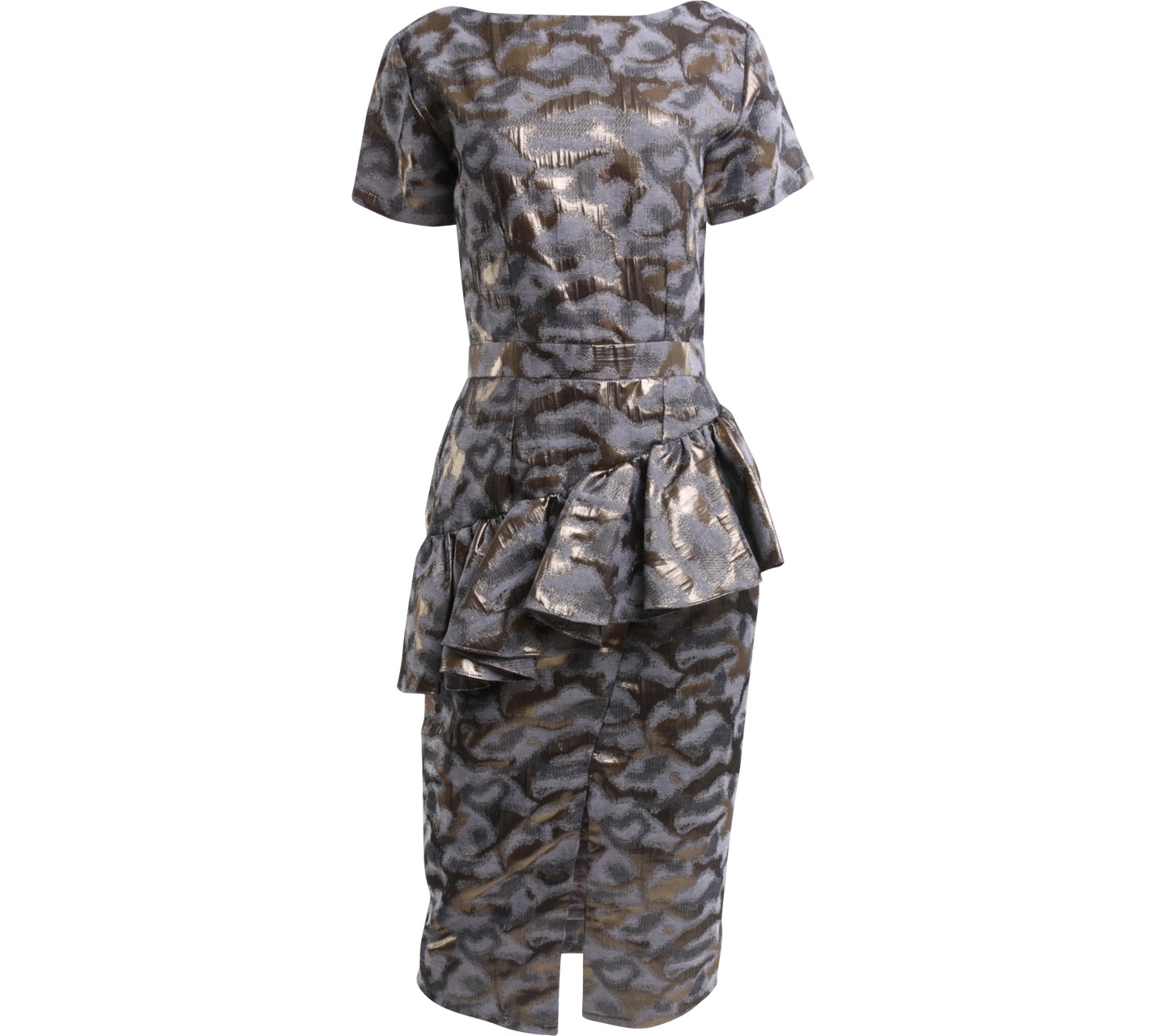 Jolie Gold And Grey Patterned Midi Dress