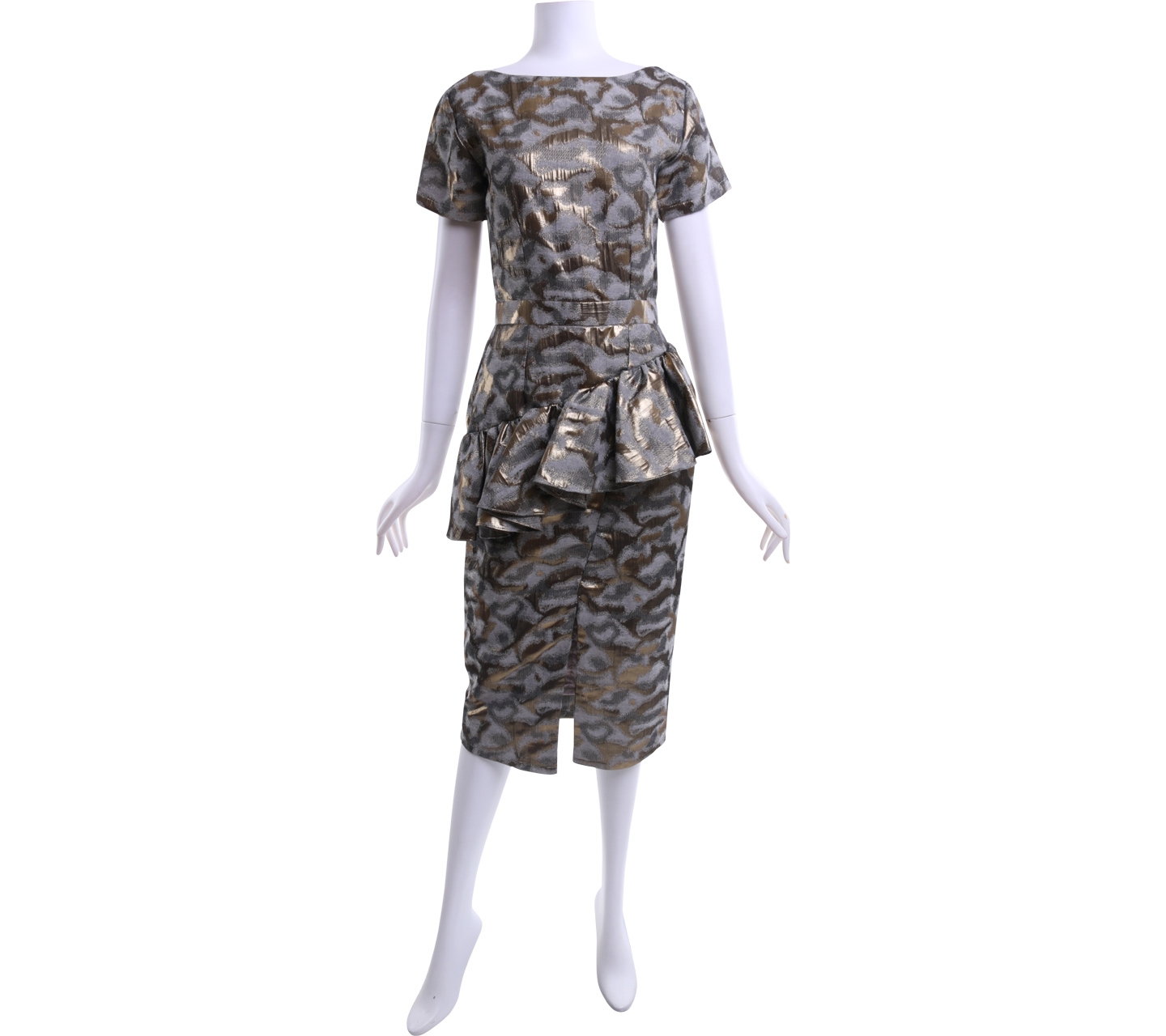 Jolie Gold And Grey Patterned Midi Dress