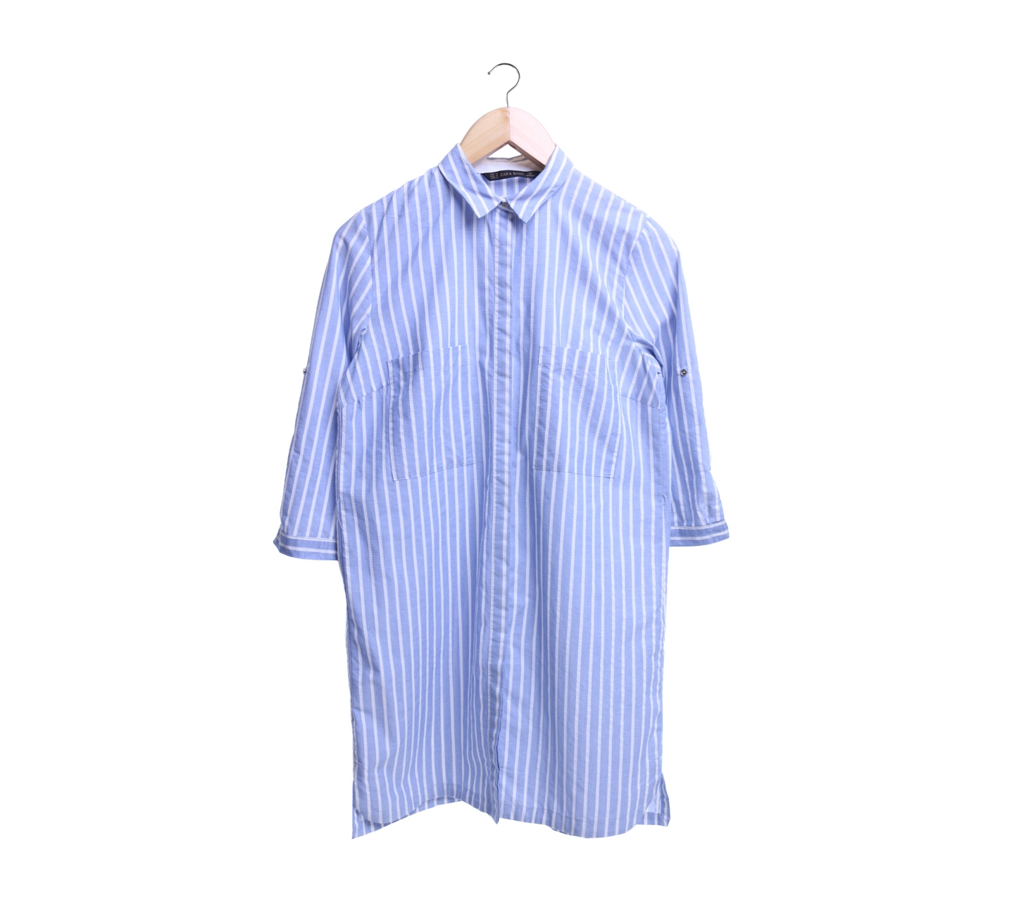 Zara Light Blue And White Striped Shirt