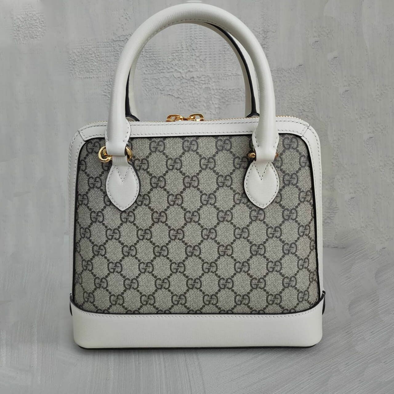 Gucci Horsebit 1955 GG Top Handle Bag White GHW Satchel