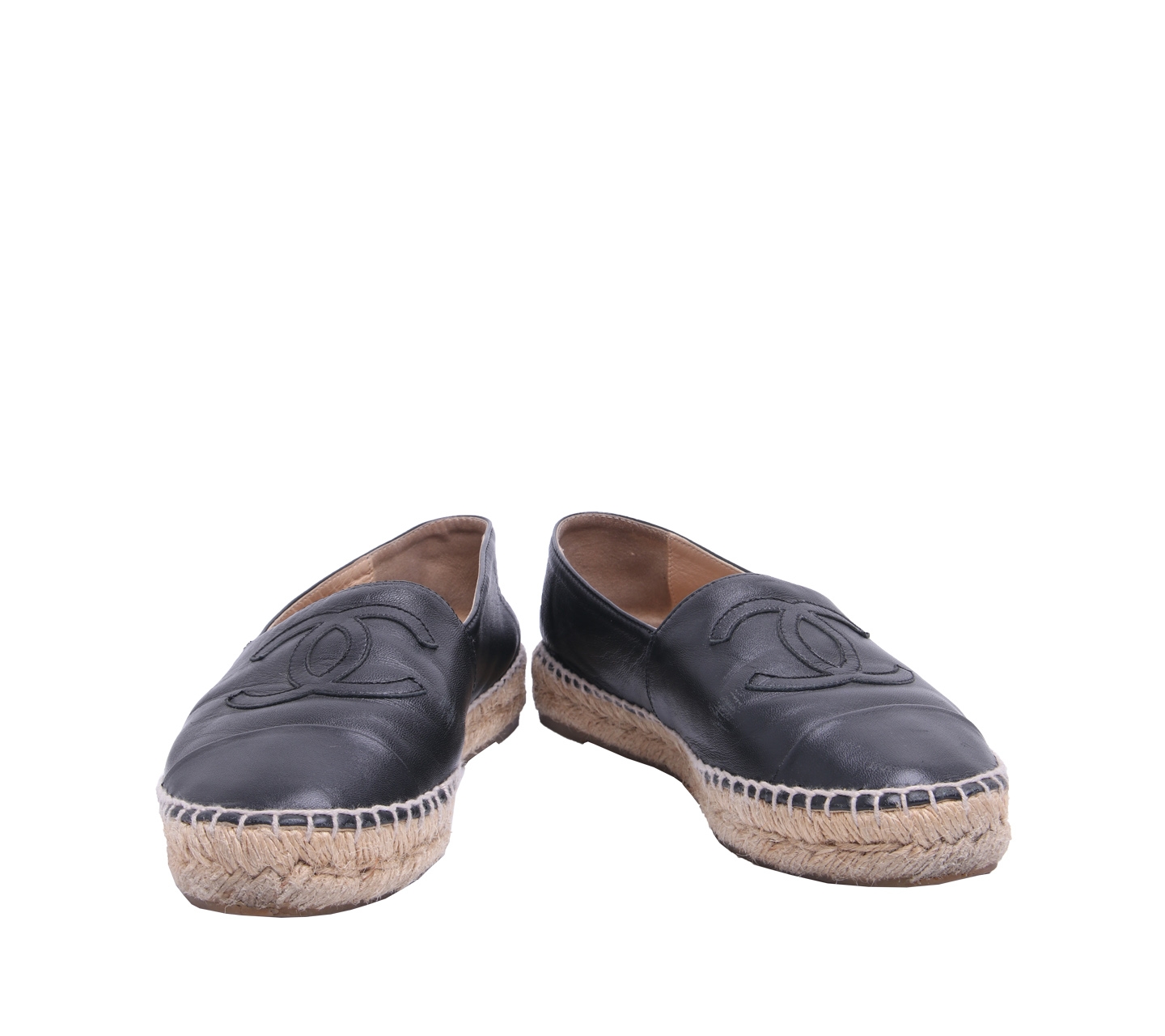 Chanel Black Lambskin Espadrilles Flats