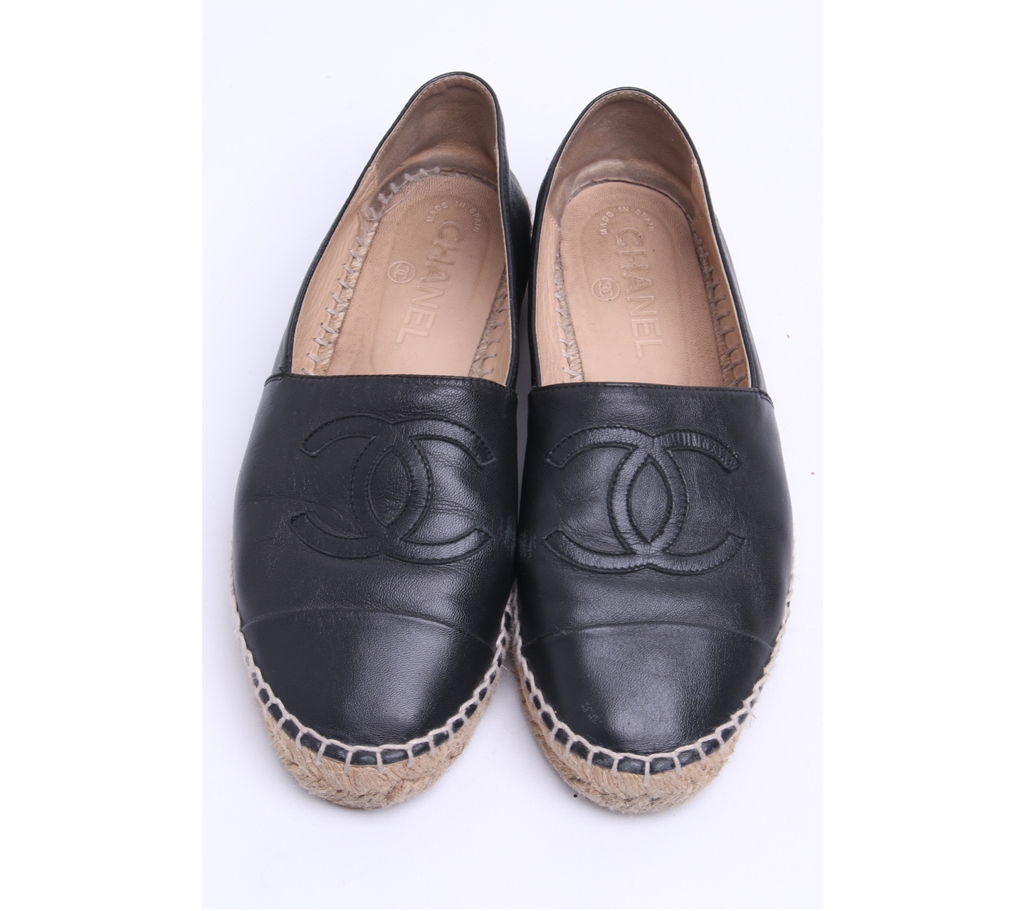 Chanel Black Lambskin Espadrilles Flats