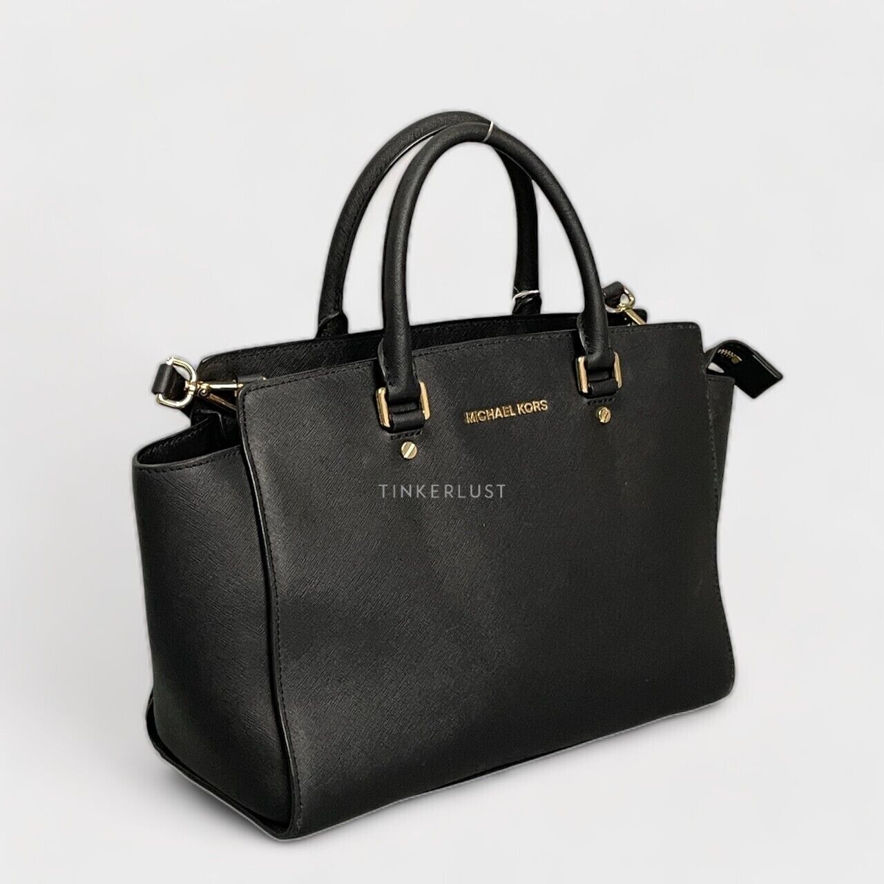 Michael Kors Selma Black Leather GHW Satchel