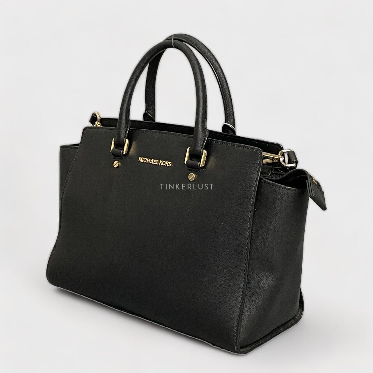 Michael Kors Selma Black Leather GHW Satchel