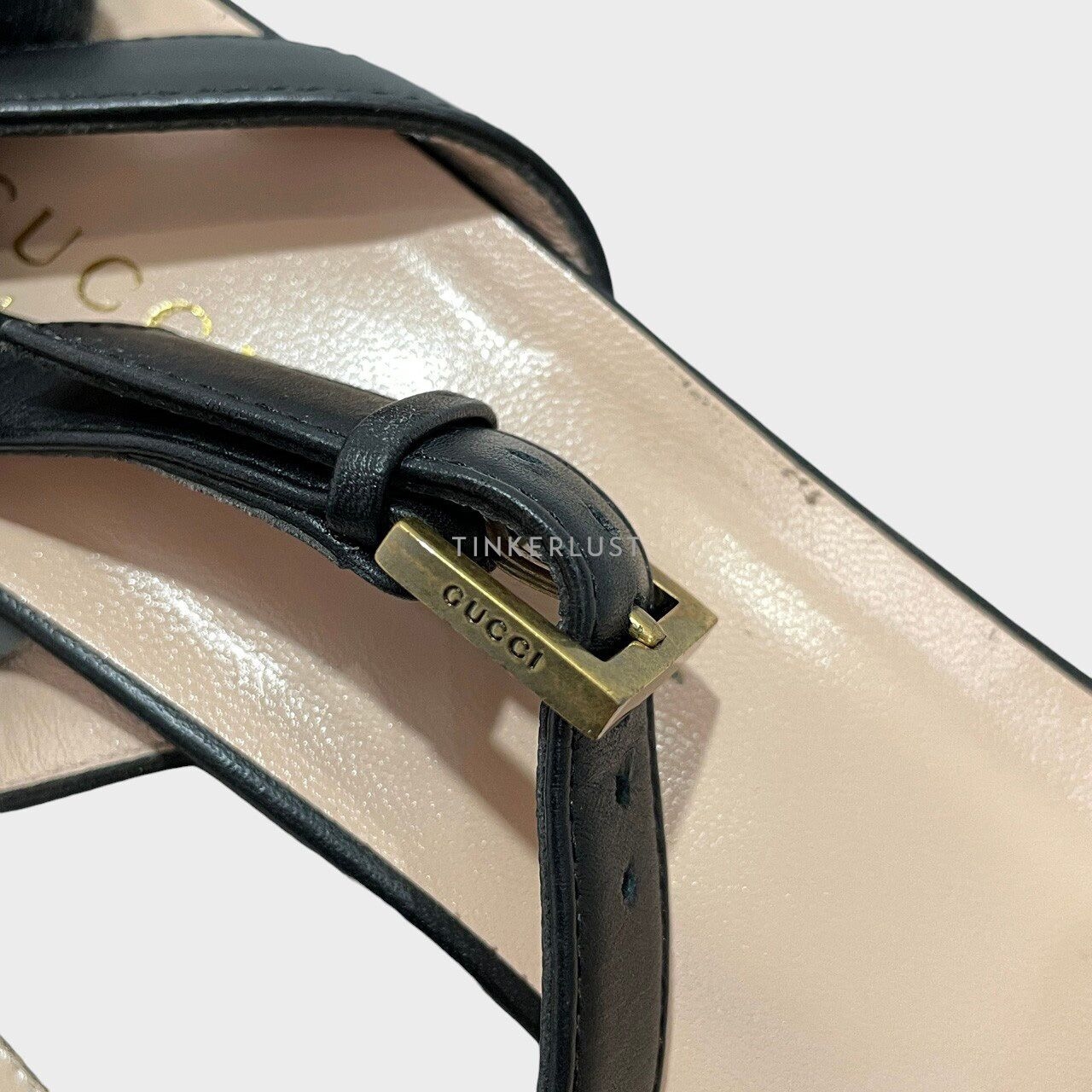 Gucci GG Marmont Leather Black Platform Ankle Strap Block Heels