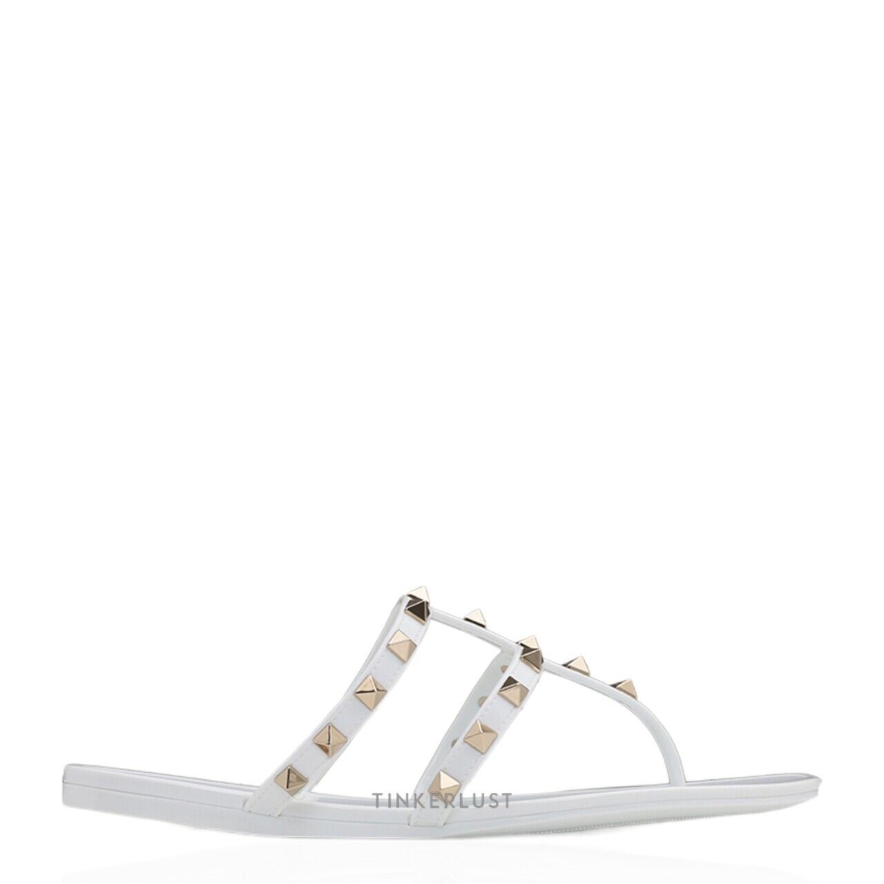 Valentino Rockstud Flat Rubber in White Sandals