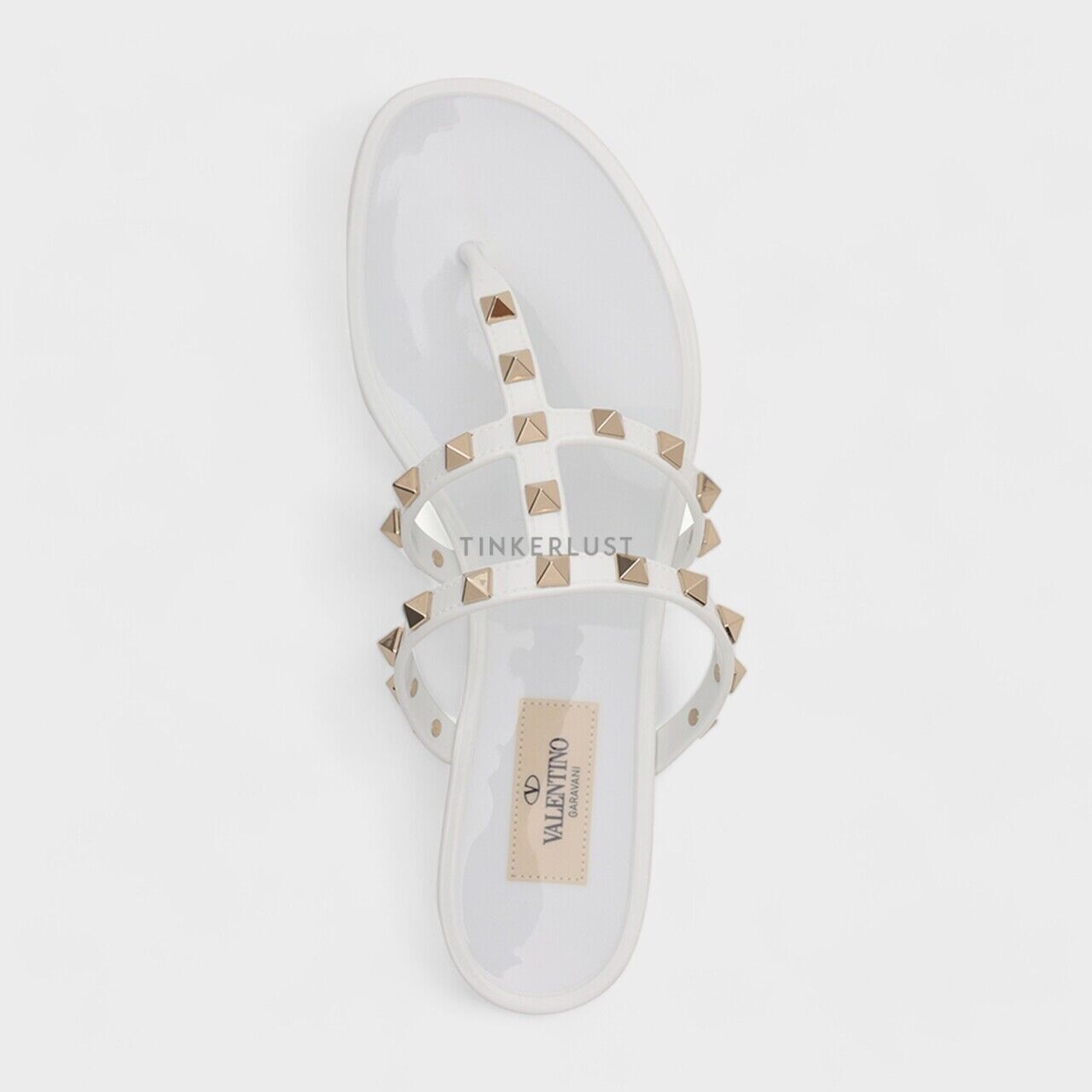 Valentino Rockstud Flat Rubber in White Sandals