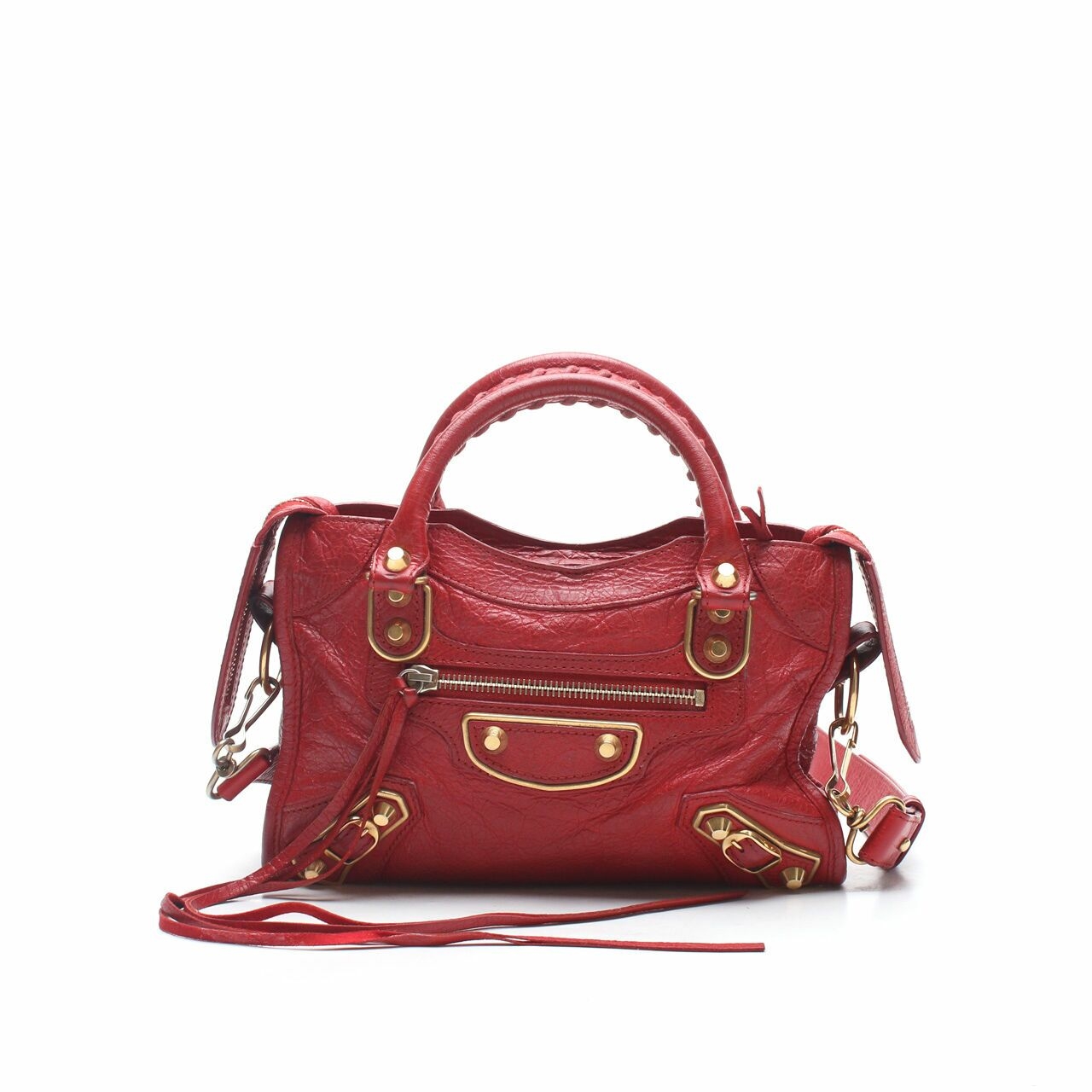 Balenciaga Agneau Gold Metallic Edge Hardware Mini City Rouge Rubis Satchel Bag