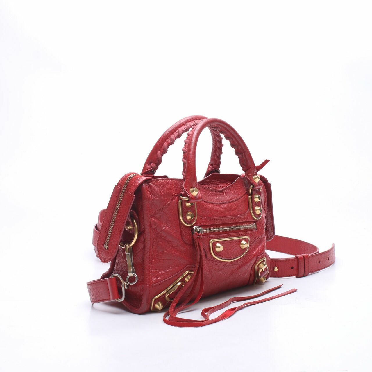 Balenciaga Agneau Gold Metallic Edge Hardware Mini City Rouge Rubis Satchel Bag