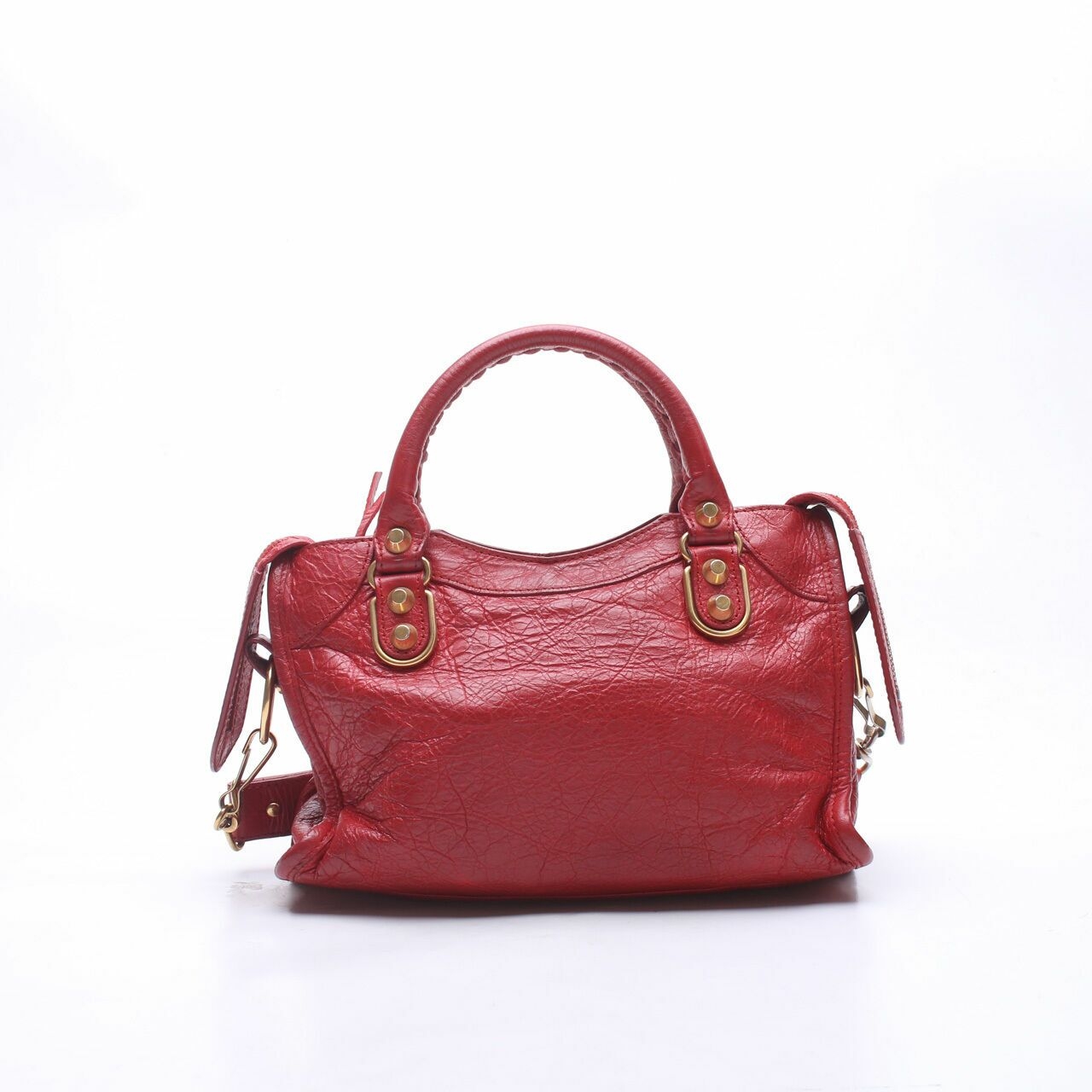 Balenciaga Agneau Gold Metallic Edge Hardware Mini City Rouge Rubis Satchel Bag