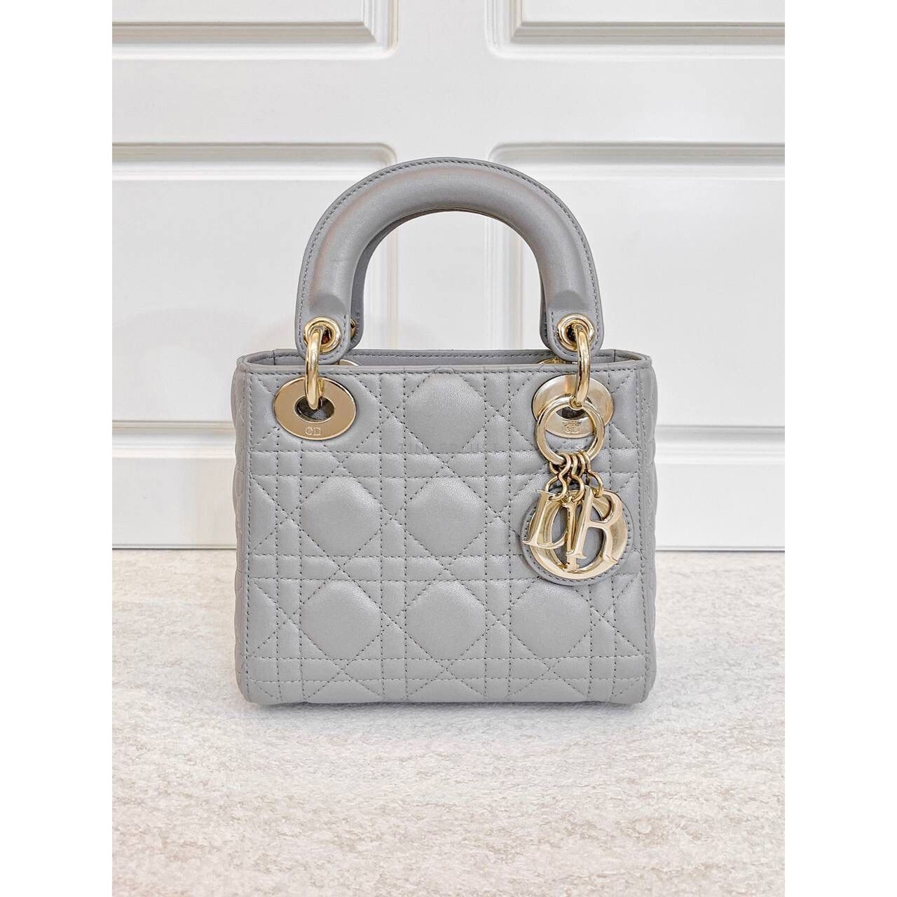 Christian Dior Lady Dior Mini Grey GHW 2021 Satchel Bag