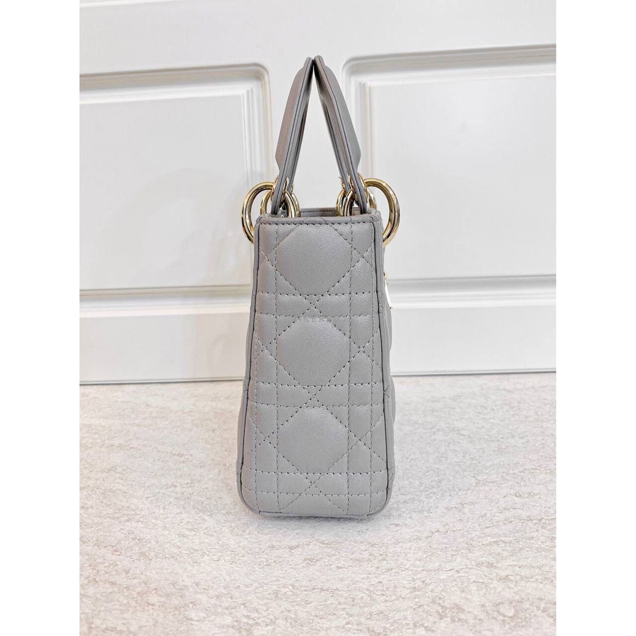 Christian Dior Lady Dior Mini Grey GHW 2021 Satchel Bag