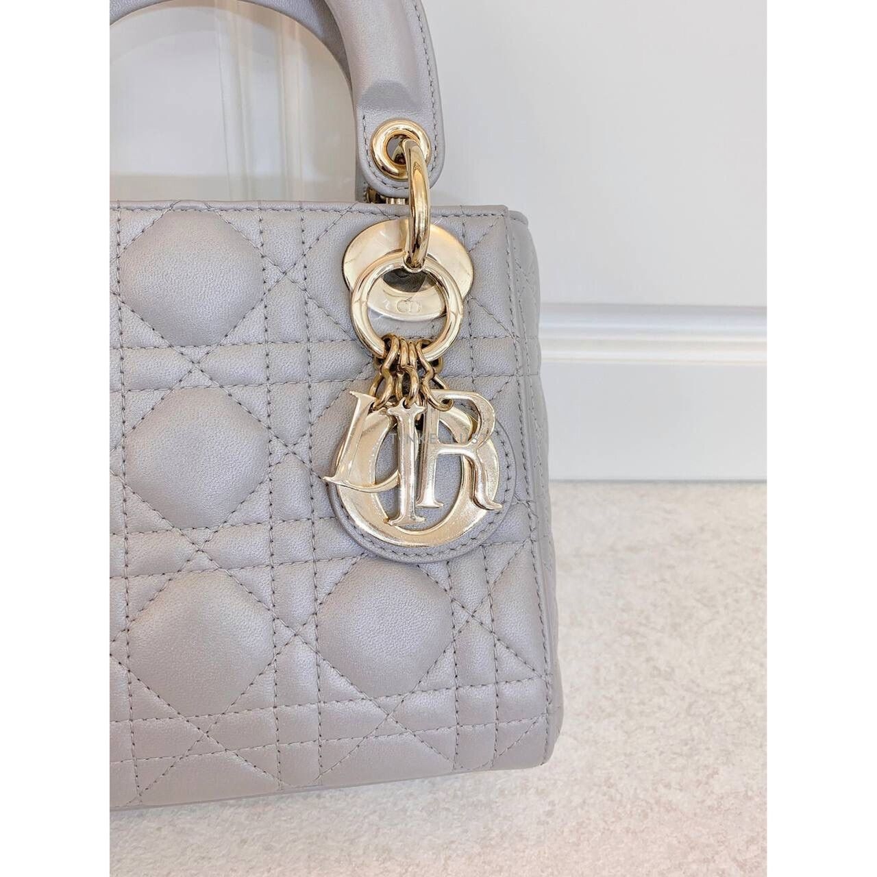 Christian Dior Lady Dior Mini Grey GHW 2021 Satchel Bag