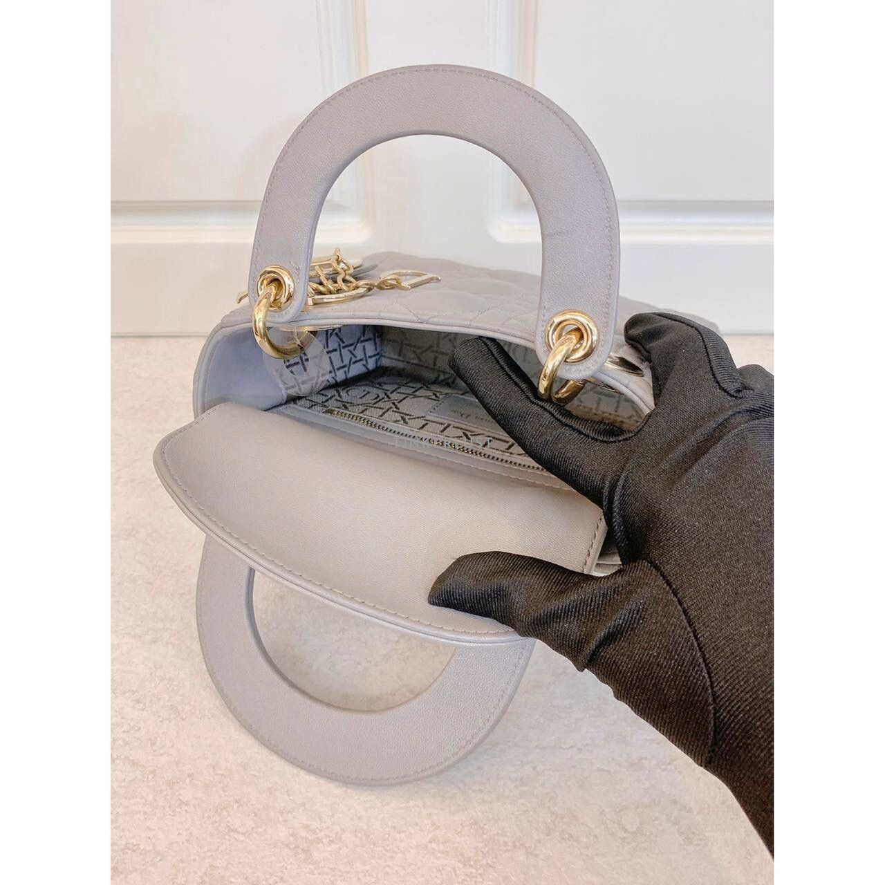 Christian Dior Lady Dior Mini Grey GHW 2021 Satchel Bag