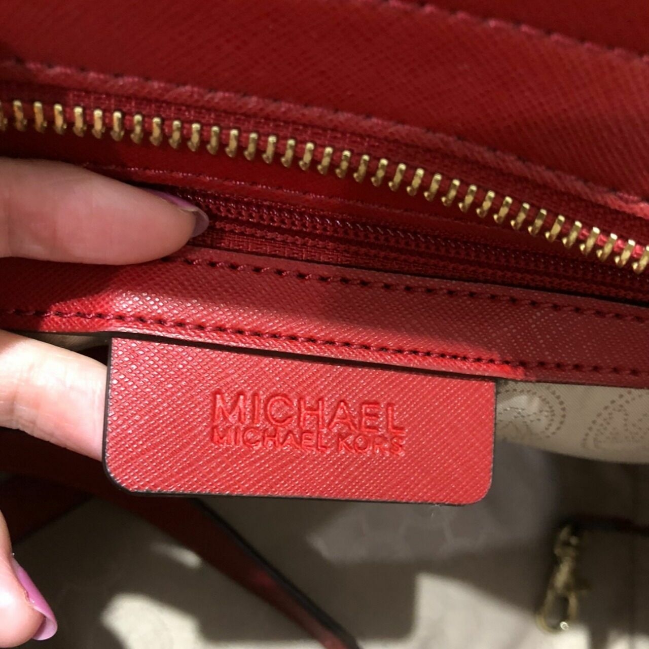 Michael Kors Selma Studded Saffiano Leather Satchel Red