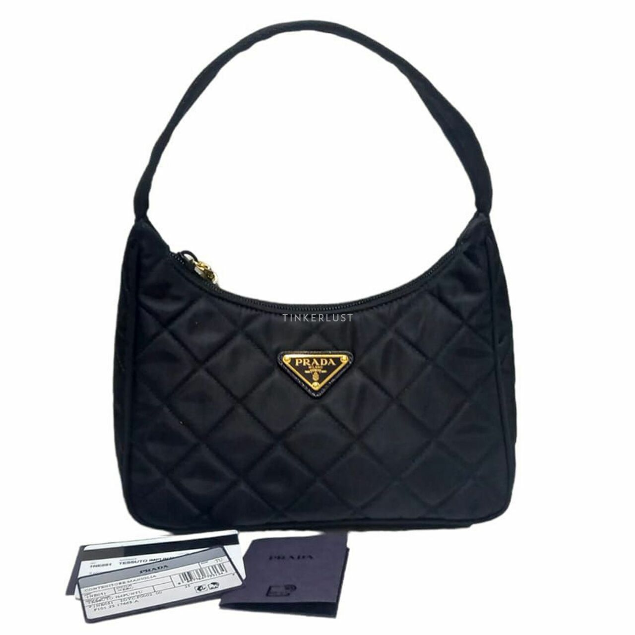 Prada Hobo Quilted Contenitore Maniglia Tessuto Impuntu Black Hobo GHW