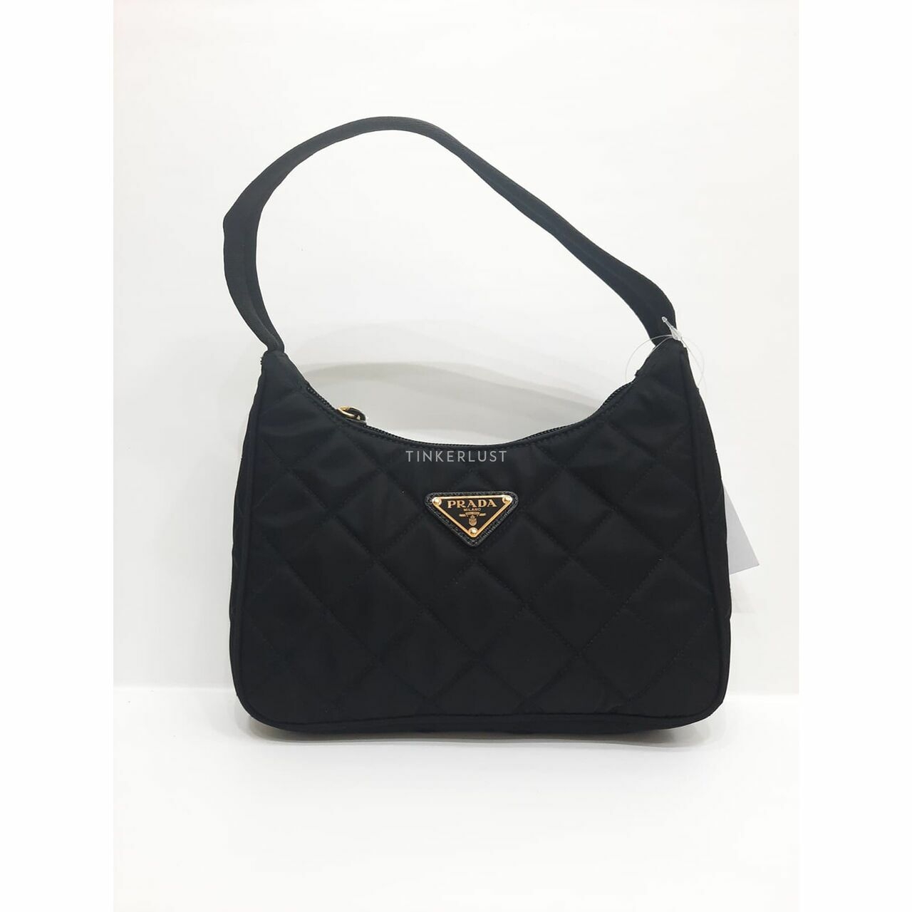 Prada Hobo Quilted Contenitore Maniglia Tessuto Impuntu Black Hobo GHW