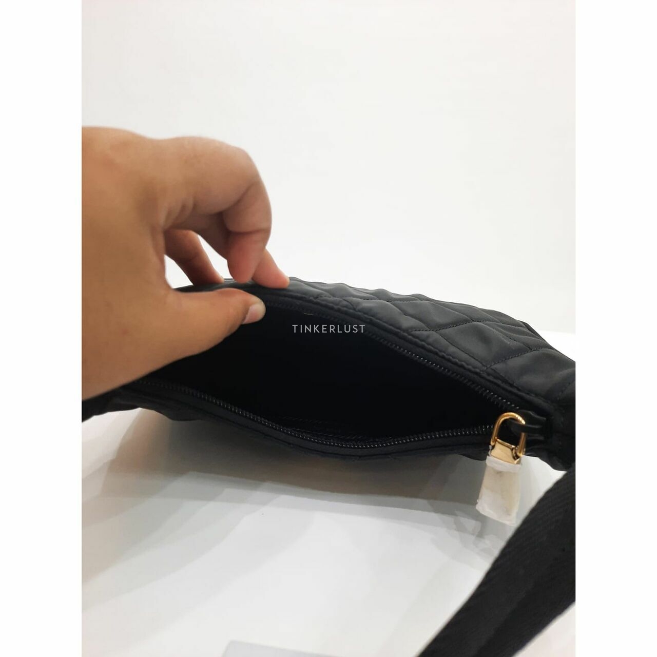 Prada Hobo Quilted Contenitore Maniglia Tessuto Impuntu Black Hobo GHW