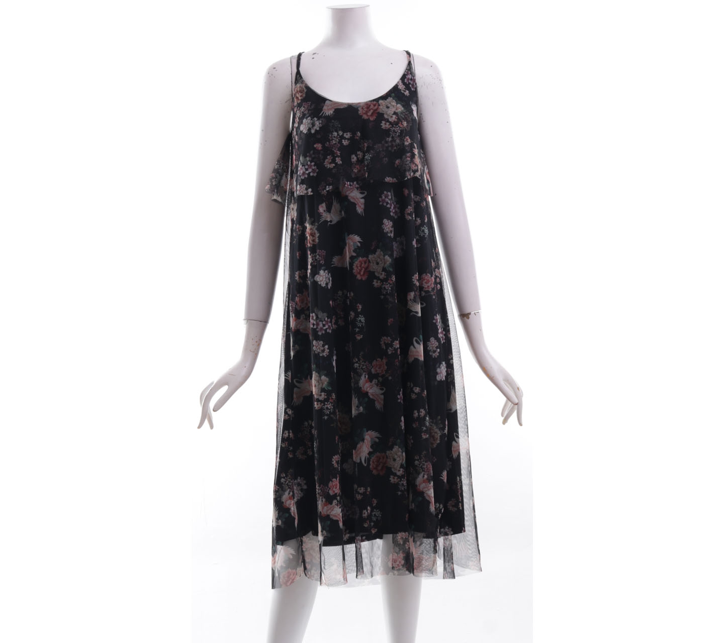 Pull&Bear Black Floral Midi Dress