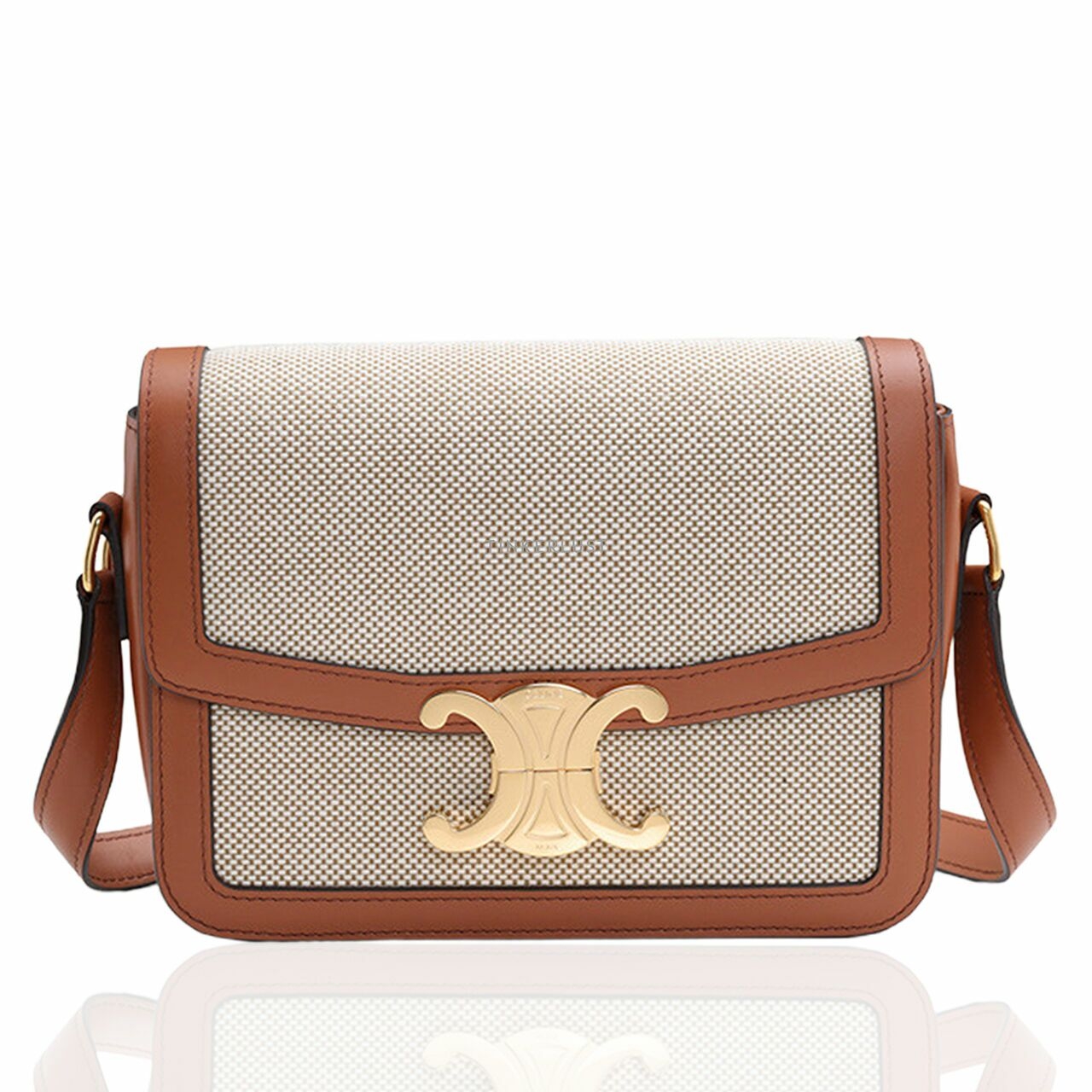 Celine Teen Triomphe in Tan/White Textile x Natural Calfskin GHW