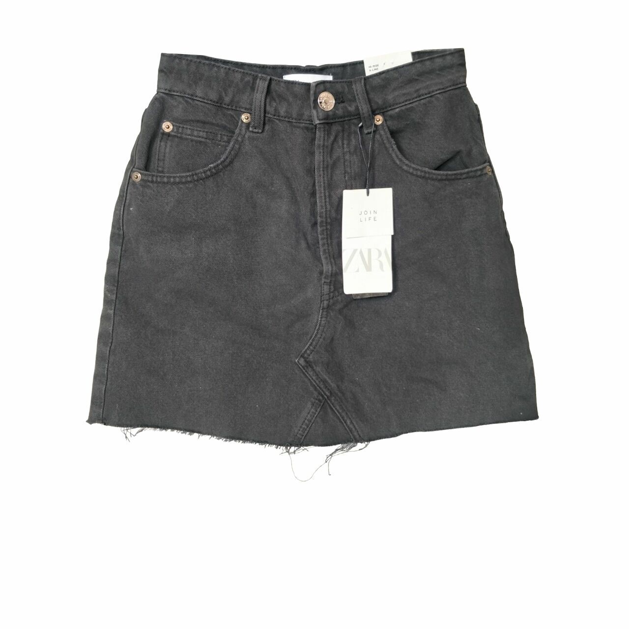 Zara Black Rinsed Denim Jeans Mini Skirt