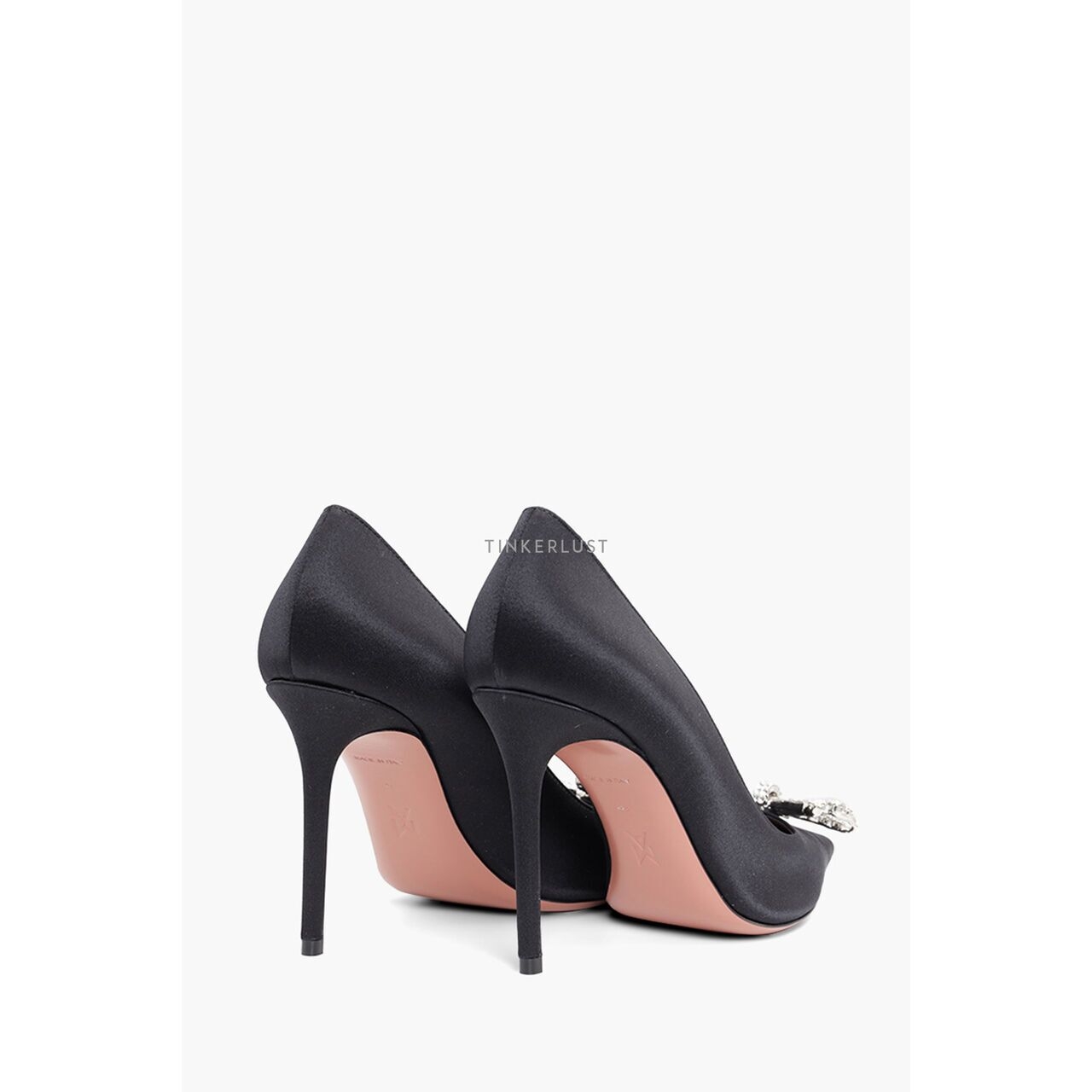 Amina Muaddi Women Rosie Pumps 95mm in Black Satin with Crystal Bow