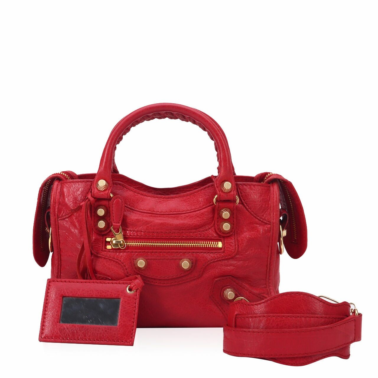 Balenciaga Rouge Cardinal Lambskin Leather Giant 12 Red Motorcycle Mini City Satchel Bag